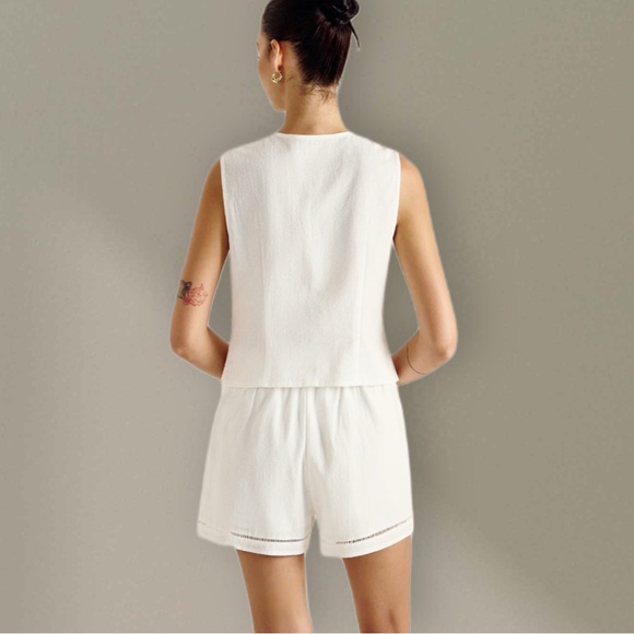 NWT Commense Black Cotton Button Detail Vest Top With Pockets Shorts Set Size L - Picture 6 of 8